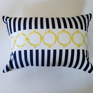 crown & ivy Blue Striped With Yellow Embroidery Accent Pillow Rectangle